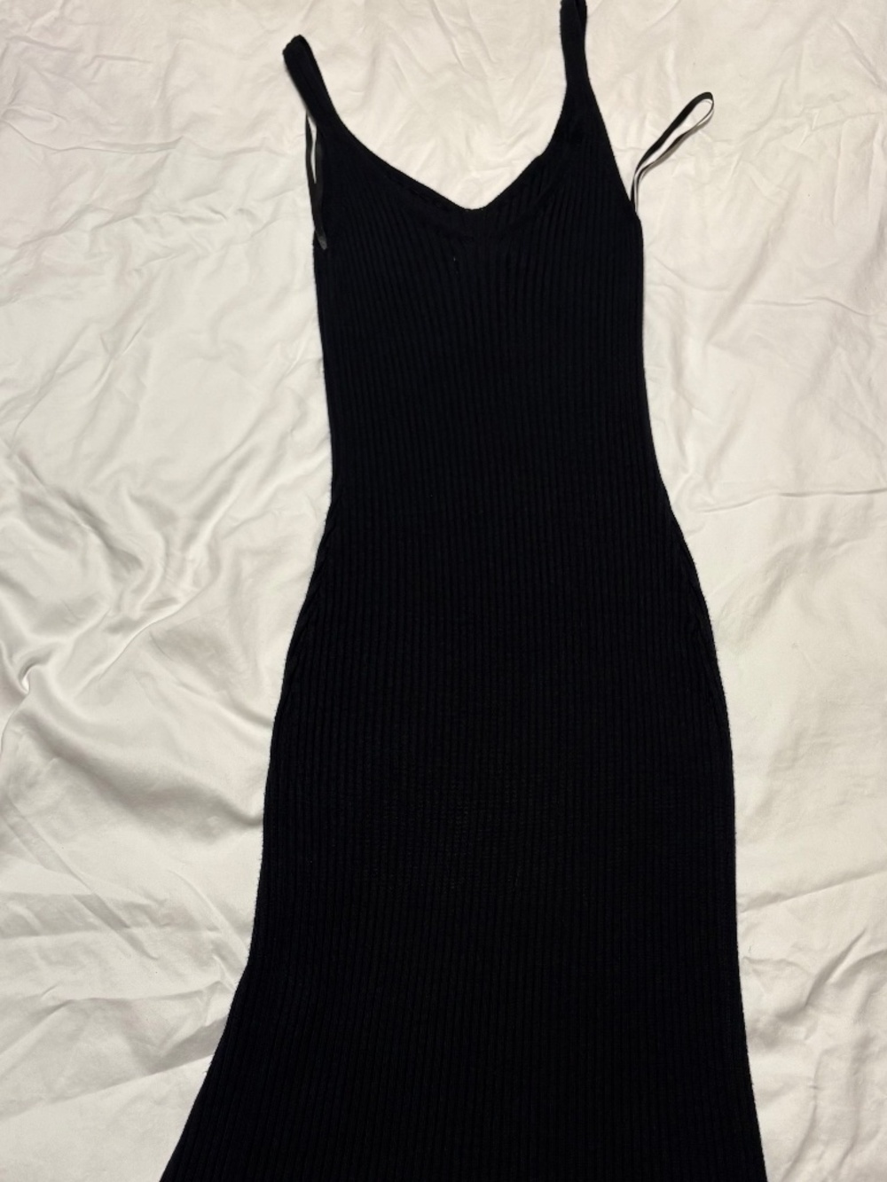 Abercrombie & Fitch Black Ribbed Knit Maxi Dress Side Slit Size S V-Neck